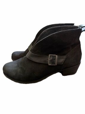 UGG Black Suede slip on Ankle Booties with Buckle Strap